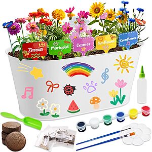 25-Pc RootCraft Paint & Plant Kid's Gardening Set /w 5 Variety Flower Seeds $9
