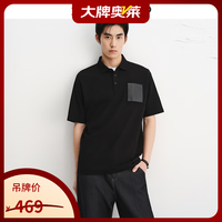 太平鸟 男装 索罗娜凉感珠地短袖休闲夏季polo衫口袋上衣潮牌 黑色1（宽松） S
