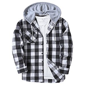 Swisswell Men's Flannel Button Down Plaid Hoodie Shirt w/ Pockets $9.50