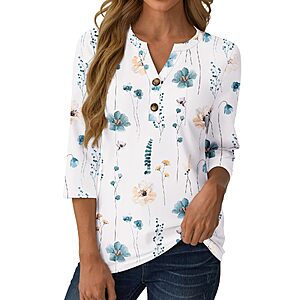 GKBK Women's Henley V Neck Button Down Blouse (Various) $5