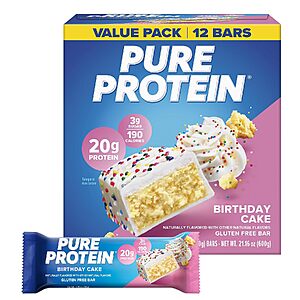Select Prime Accounts: 12-Ct Pure Protein Birthday Cake Protein Bars $7.85 w/ S&S + Free S&H