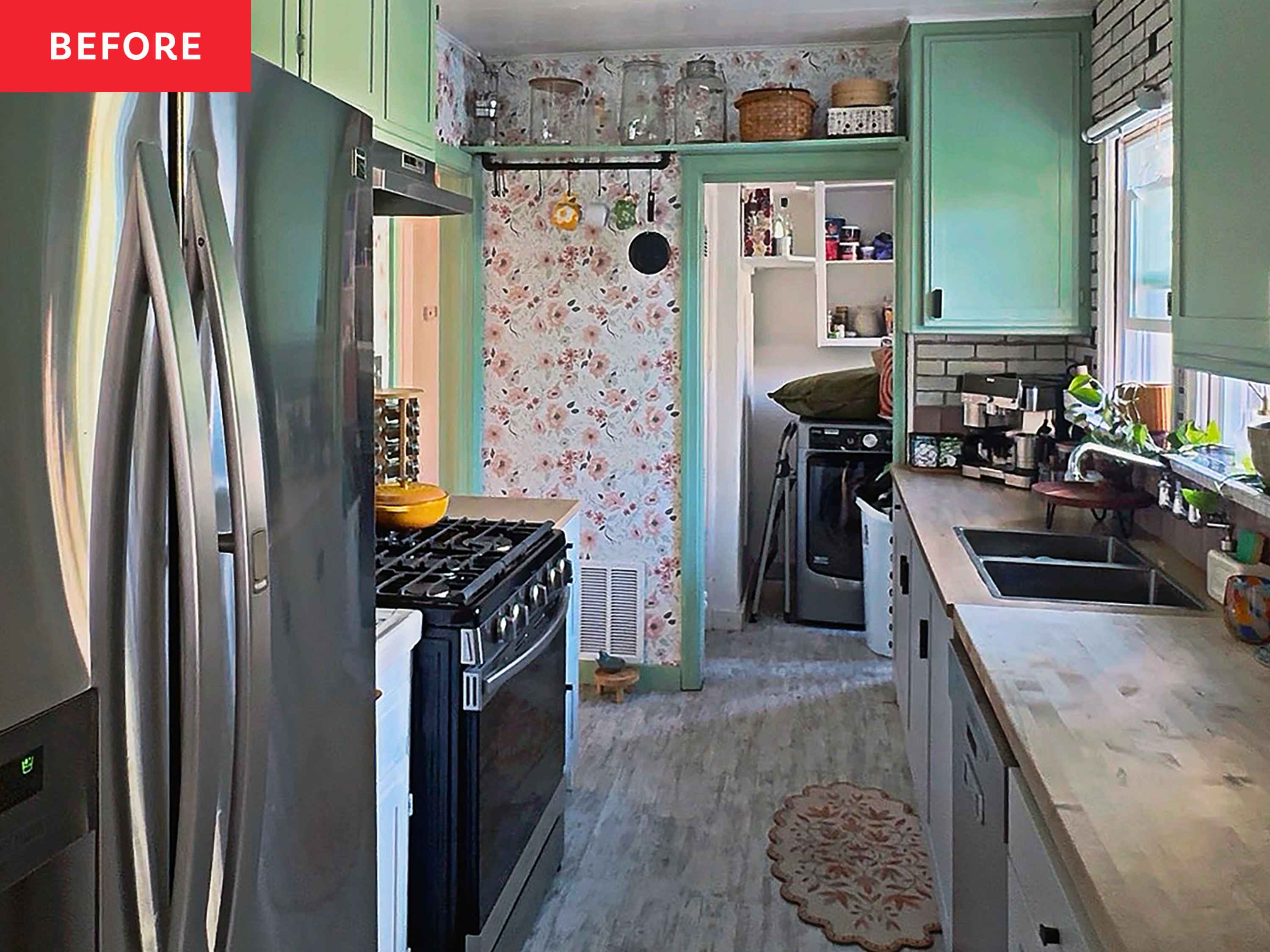 A Renter-Friendly Redo Took a Mint Green Kitchen from Dated to Boho