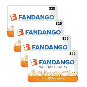 Costco Members: 4-Pk $25 Fandango eGift Card (Email Delivery) $80