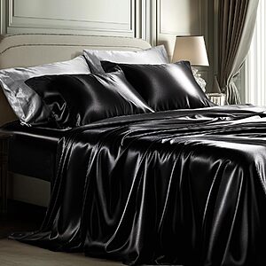 4-Pc Bedsure Queen Satin Sheet Set $10