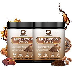 2-Pk 4.23-Oz B Beworths Mix Arabica Mushroom Instant Coffee (Cacao) $13.20 w/ S&S