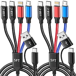 2-Pk 5' MPATIBY 2x USB-C, 1x Lightning + 1x Micro USB to USB-C + A Charging Cables $7.50