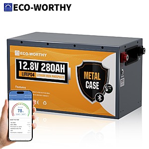 ECO-WORTHY 3584Wh 12V 280Ah Metal Case LiFePO4 Battery w/ Bluetooth $257 + Free S&H