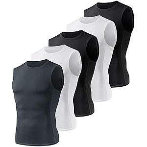 5-Pk BOOJO Men's Compression Sleeveless Shirts (Large or X-Large) $17