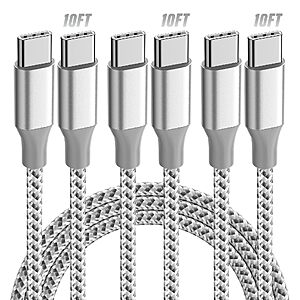 3-Pk 10' KYEHD 60W USB-C Fast Charging Cables $4