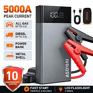 AstroAI 5000A Portable Car Battery Jump Starter & 8000mAh Power Bank $28 + Free S&H