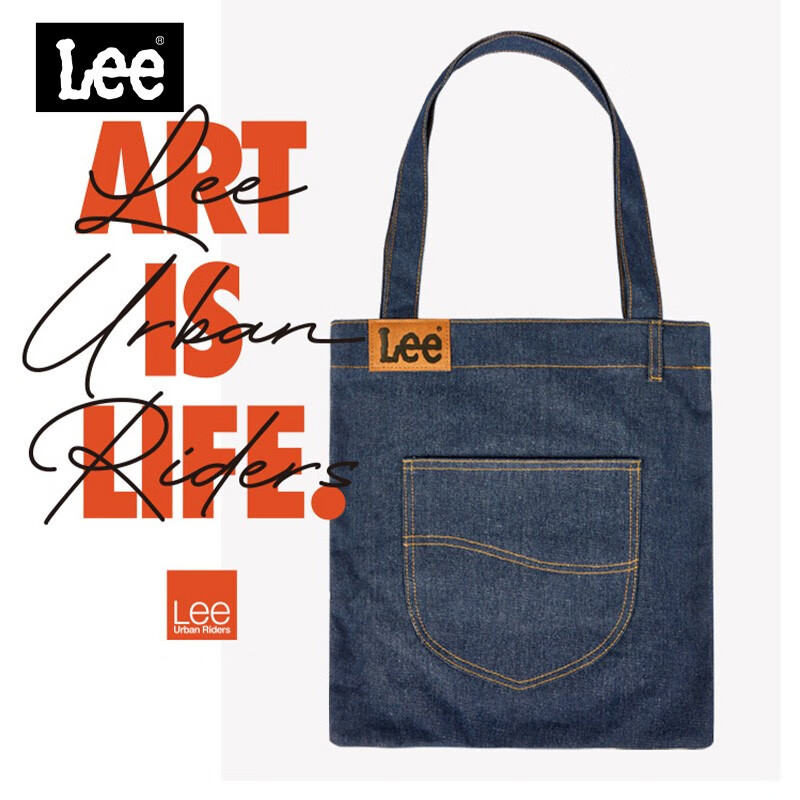 Lee 大容量帆布单肩斜挎托特包 牛仔蓝