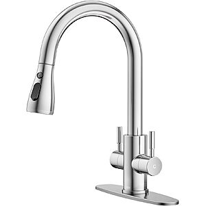 Hurran Kitchen Sink Faucet w/ Pull Down Sprayer (Brushed Nickel) $26 + Free S&H