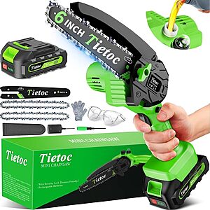 6" Tietoc Mini Electric Cordless Chainsaw w/ Battery & Charger $16