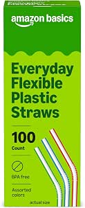 100-ct Amazon Basics Disposable Striped Plastic Flex Straws (Assorted Colors) $1.35 w/ S&S