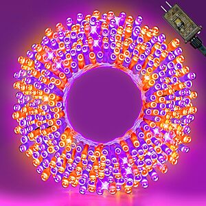 100' WASTROYAL Halloween Plug-in String Lights (Purple Orange or Warm White) from $9.49