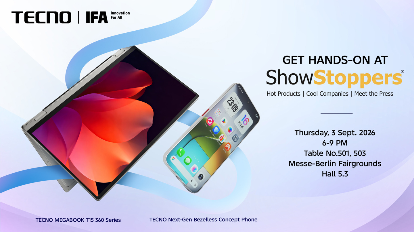 传音 TECNO 公布 IFA 2026 参展阵容：无边框概念手机、360° 旋转笔记本等