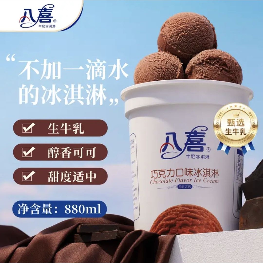 八喜 冰淇淋 巧克力口味 550g(880ml)*1桶 家庭装 生牛乳冰淇淋桶装