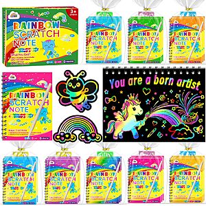 24-Ct ZMLM 5.5" x 4" Rainbow Scratch Notebook w/ Stencil & Wooden Stylus (Party) $13.50