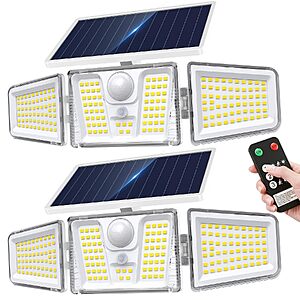 2-Pk Kooper 210-LED Solar Motion Flood Lights w/ Remote $14 + Free S&H