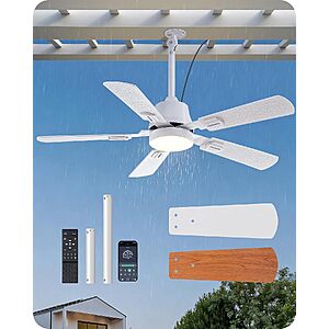 42" EDISHINE Outdoor Ceiling Fan w/ Light, App & Remote Control (White or Black) from $45 + Free S&H