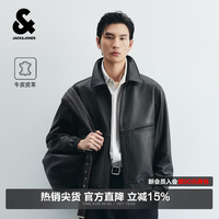 杰克琼斯 杰克·琼斯（JACK&JONES）男士真皮皮衣2026年秋季新款男装皮夹克美式休闲复古潮流黑色外套 E40黑色 常规 L （180）