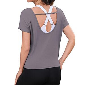 Totatuit Women's Open Back Short Sleeve Workout Top (Various) $4