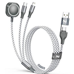 4-ft IDISON 3-in-2 Apple Watch, Lightning & USB-C to USB-C / A Charging Cable $4.50