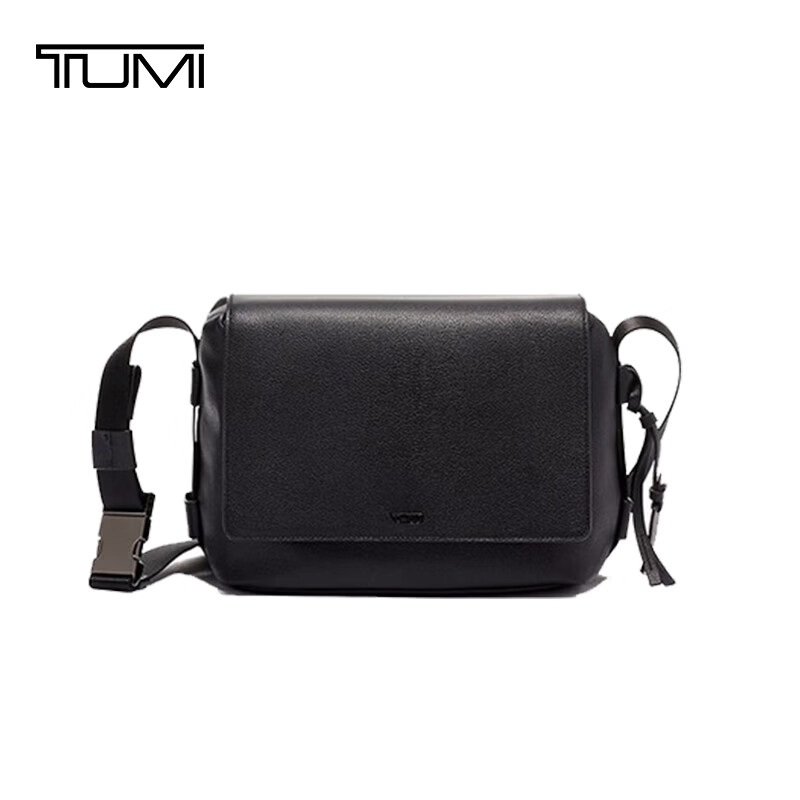 TUMI MEZZANINE牛皮革单肩包商务通勤百搭黑色斜挎翻盖腰包