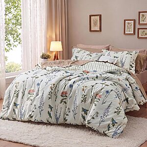 3-Pc Bedsure Queen Floral White Comforter Set w/ 90" Comforter & 2 Shams $19.80 + Free S&H