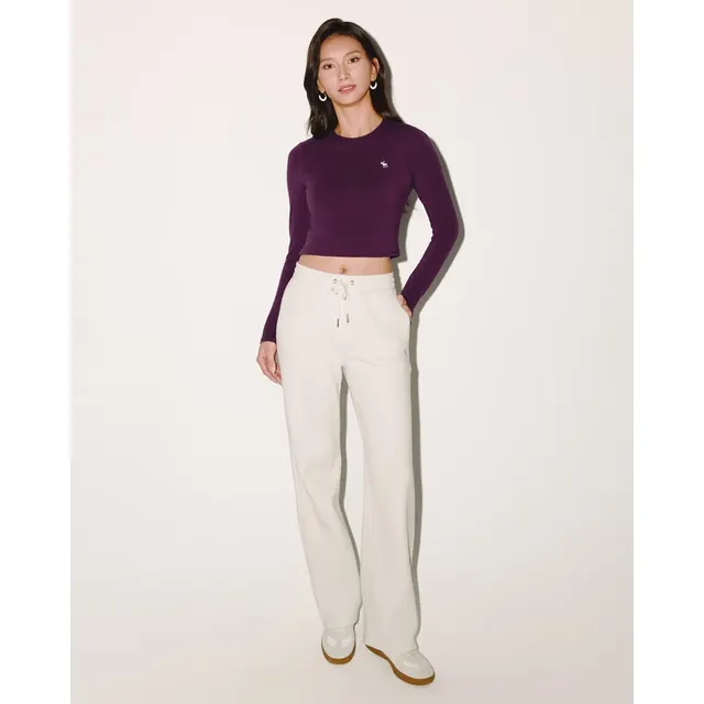 Abercrombie & Fitch 经典小麋鹿图案美式抓绒卫裤25秋冬女装147-5165 白色 126.25元