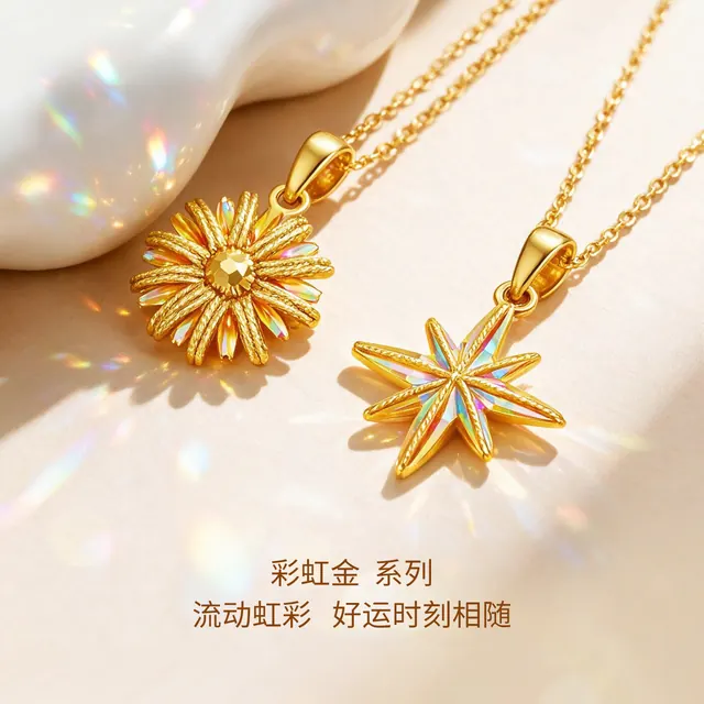 潮宏基 彩虹金八芒星吊坠 1089元（需用券）