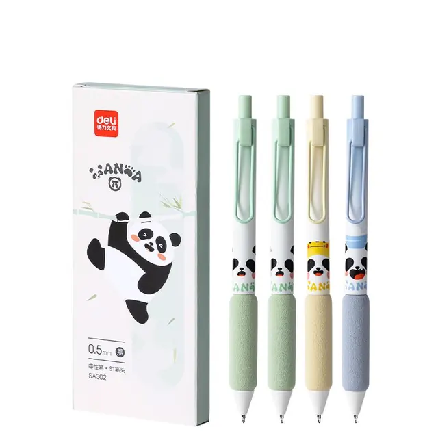 得力 熊猫速干顺滑ST头按动中性笔 0.5mm 黑色 4支/盒 SA302 3.92元