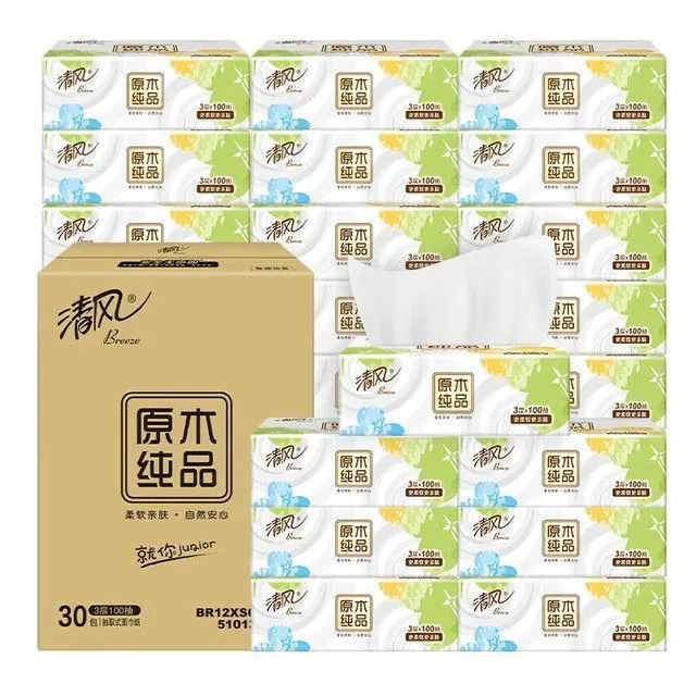 清风 抽纸 3层100抽*30包整箱 23.91元（需买3件，需用券）