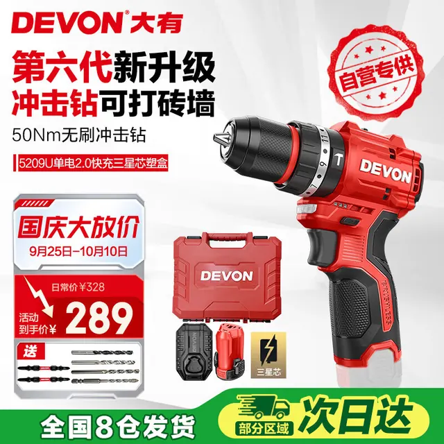 大有 无刷锂电钻 单电2.0标充 豪华塑盒 245.55元（需用券）