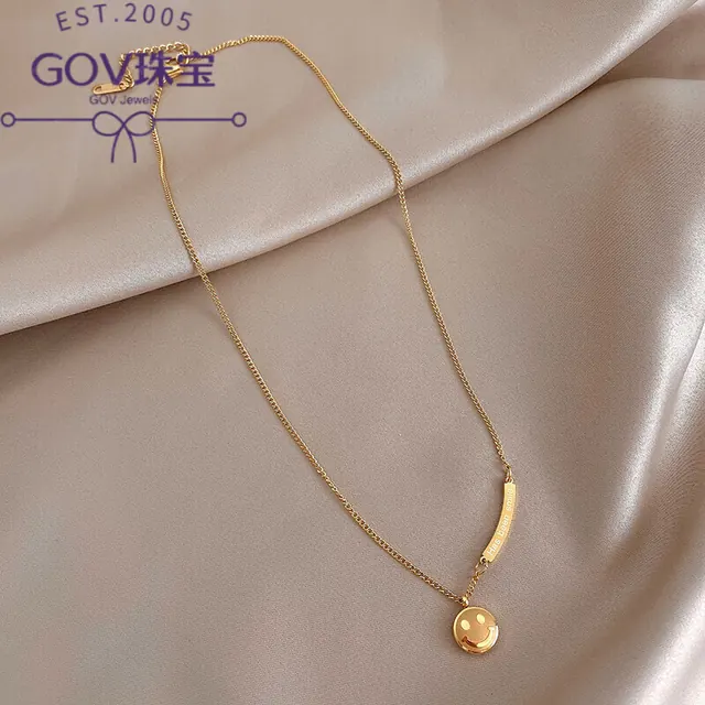 GOV 18K玫瑰金双环镶钻项链 243元