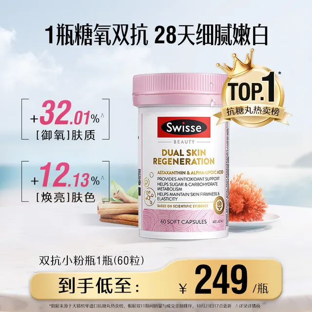 移动端、88VIP：斯维诗 抗糖焕肤胶囊 60粒 37.05元（淘金币可抵2.86元起）