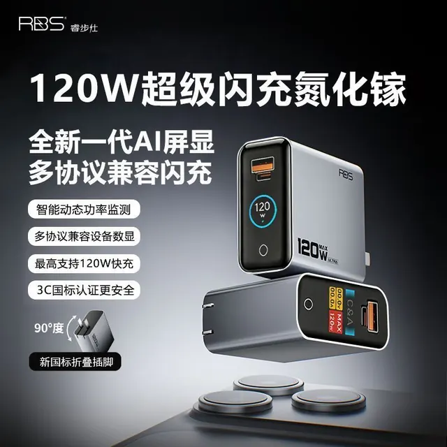 百亿补贴：睿步仕 120W氮化镓数显全协议快充充电器 68.53元