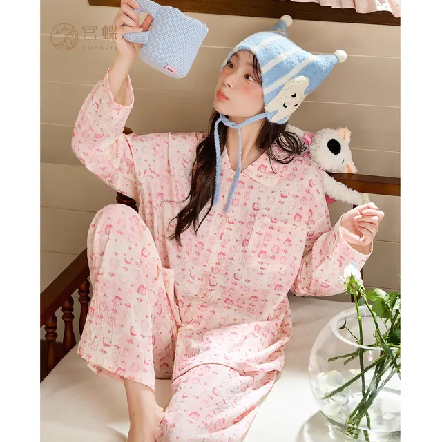 慵懒时光：宫蝶 史努比春秋新款睡衣女云朵棉长袖甜美满印套装外穿 史努比满印套装 L （建议100-120斤） 69元