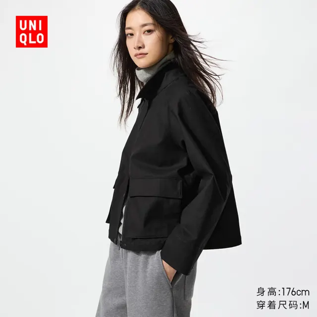 优衣库 女装休闲短茄克/巴恩风外套夹克483807 484664 483807/09黑色 XS 141元（需用券）