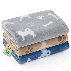 3-Pk 23"x16" Bedsure Flannel Fleece Small Dog Blanket (Happy Pups) $6