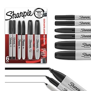 6-Ct Sharpie Permanent Markers Variety Pack (Black) $4.40 w/ S&S