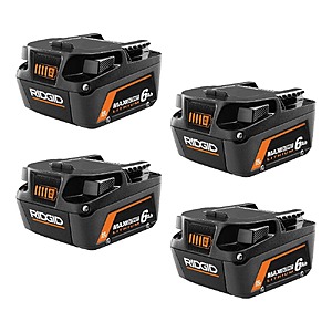 4-Pk RIDGID 18V 6.0Ah MAX Output Lithium-Ion Batteries $209 + Free S&H