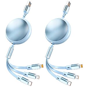 2-Pk MPATIBY 3-in-1 Retractable Multi Charging Cable (USB-C, Micro-USB & Lightning) $10